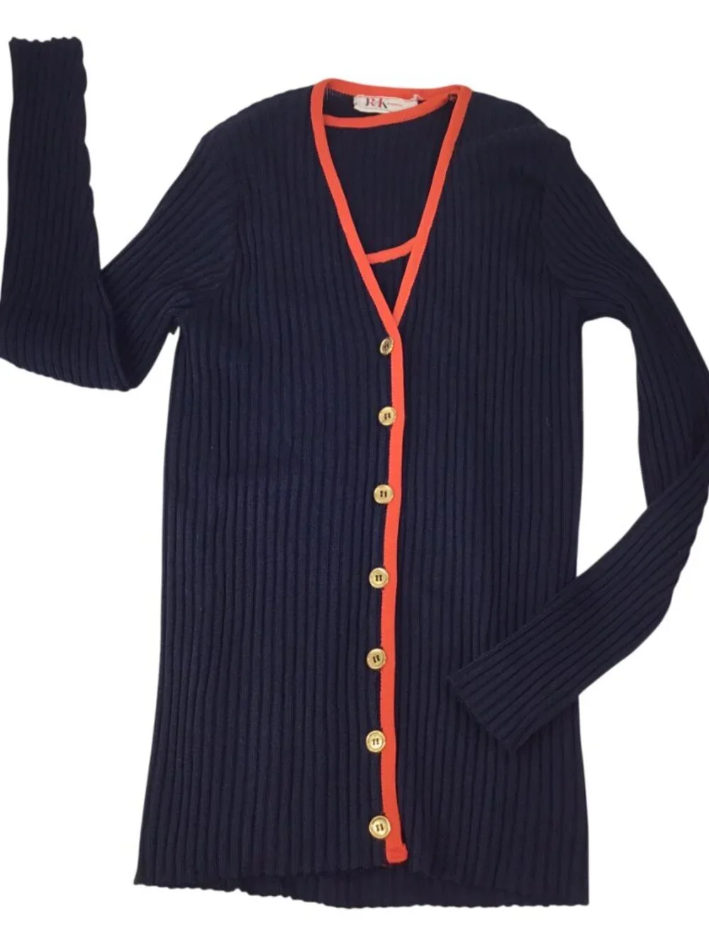 R & K Originals Vtg Twin Sweater Set Tank Cardigan Size 12 Ribbed Knit Nautical - Picture 8 of 11